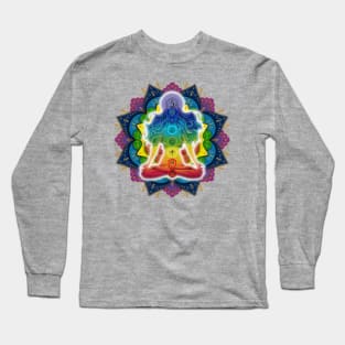 Mandala woman meditating chakras Long Sleeve T-Shirt